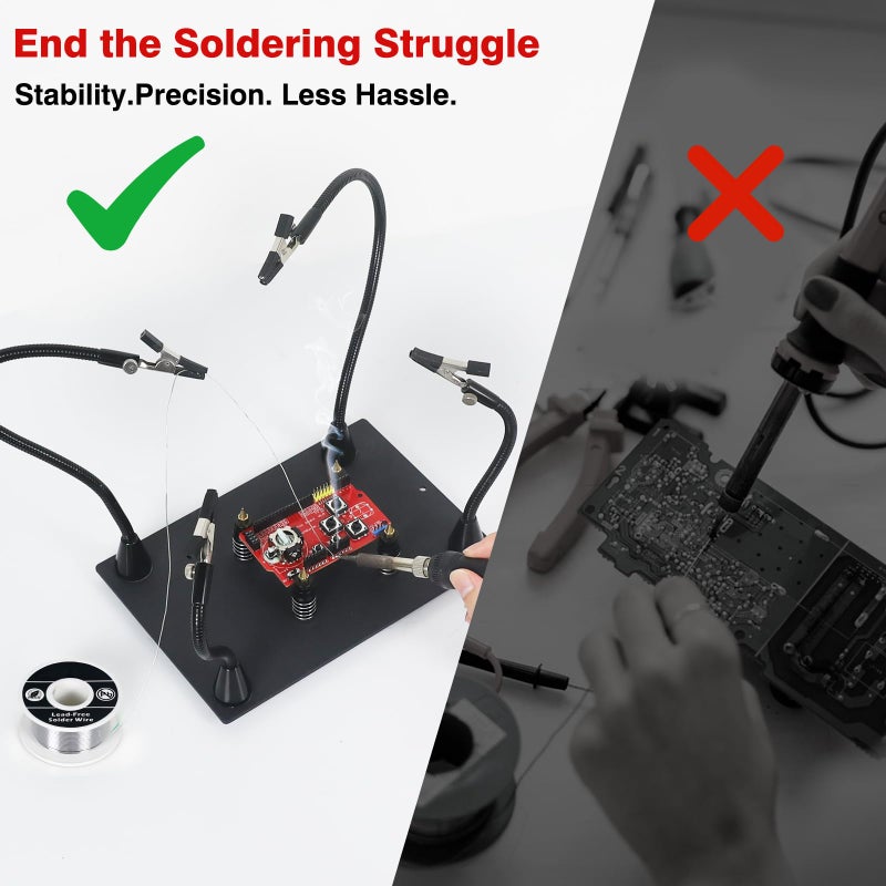 NEWACALOX Magnetic Helping Hand, Soldering Helping Hands, 4 PCB Pillars Circuit Board Holder with Flexible Metal Arms Heavy Duty Base Electronic Repair Tool - Image 5